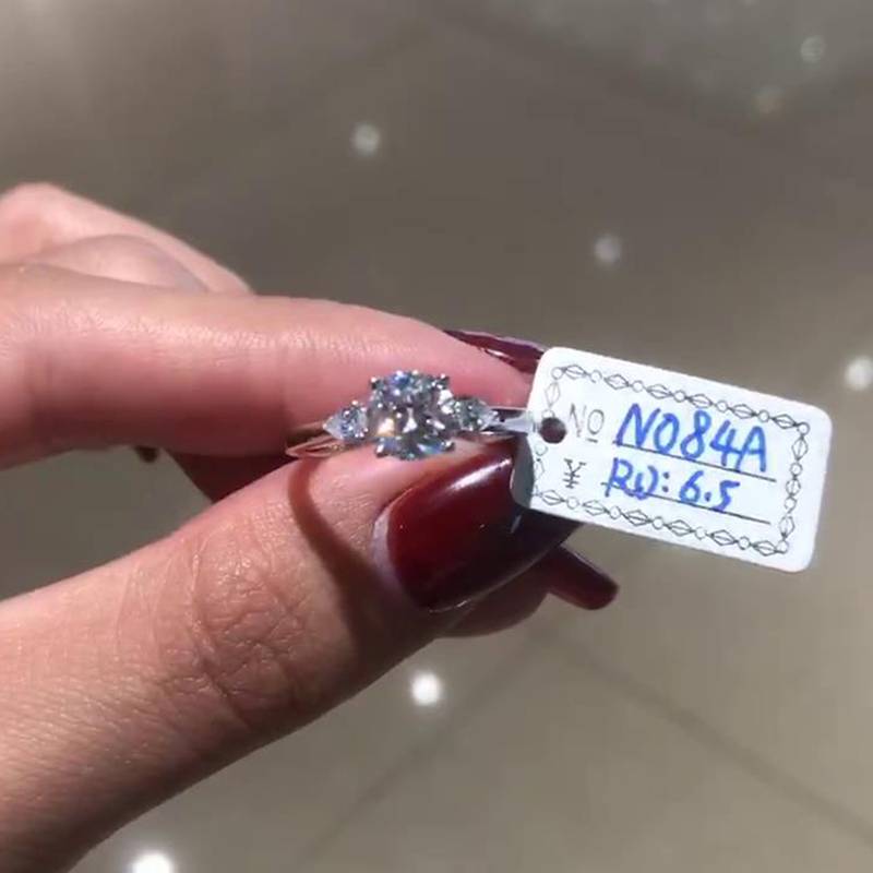 Three Stone Women's Ring S925 Silver Plated Platinum Customized Main Stone Moissanite Diamond 1.0ct/Secondary Stone High Carbon Diamond